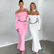 Strapless long sleeved top and skirt set