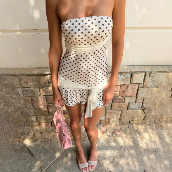 Polka dot printed strapless dress