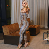 Digital printed one shoulder top and tight pants set