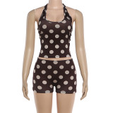 Polka print sleeveless halter top pants set