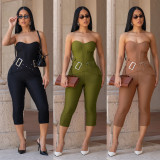 Strapless solid color hip hugging jumpsuit