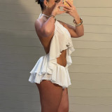 Neck hanging vest shorts set