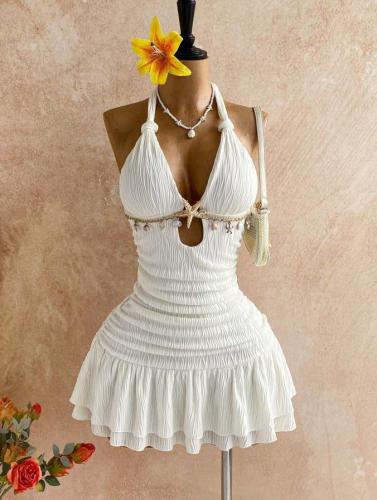 Bareback Twisted Neck Hanging Mini Dress