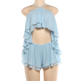 Neck hanging vest shorts set