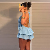 Neck hanging vest shorts set