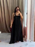 Strap revealing back pressure pleated dress, long skirt A1037588693246