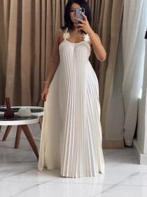 Strap revealing back pressure pleated dress, long skirt A1037588693246