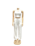 Hanging neck set, high waist pocket, wide leg pants