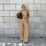 Sleeveless neck hanging vest wide leg pants two-piece set