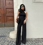 Sleeveless neck hanging vest wide leg pants two-piece set