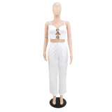 Two piece set of suspender hollow chest, shell buckle decorative pants