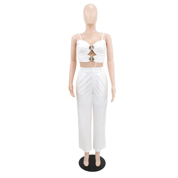 Two piece set of suspender hollow chest, shell buckle decorative pants