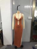 Backless open metal buckle knitted suspender dress