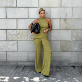Sleeveless neck hanging vest wide leg pants two-piece set