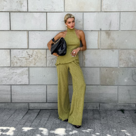 Sleeveless neck hanging vest wide leg pants two-piece set