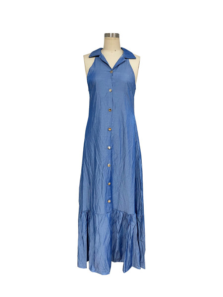 Loose lapel buckle sleeveless ruffle edge skirt