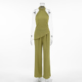 Sleeveless neck hanging vest wide leg pants two-piece set