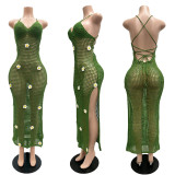 Knitted Hand Hook Strap Hook Flower Split Beach Dress
