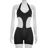 Hanging neck strap backless jumpsuit shorts