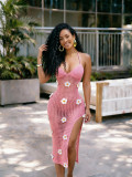 Knitted Hand Hook Strap Hook Flower Split Beach Dress