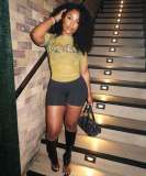 Perspective printed top T-shirt+shorts two-piece set