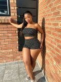 Two piece set of black polka dot strapless shorts