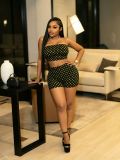 Two piece set of black polka dot strapless shorts