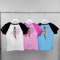 Love print contrasting shoulder short sleeved T-shirt
