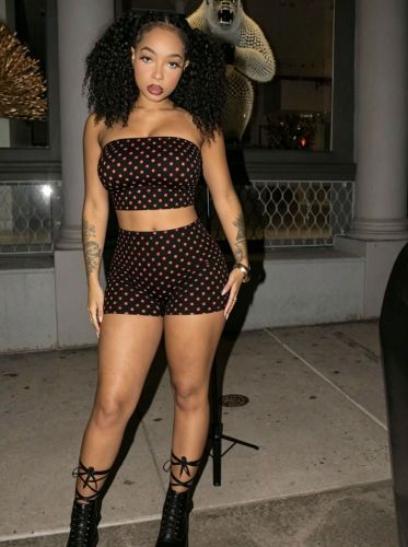 Two piece set of black polka dot strapless shorts