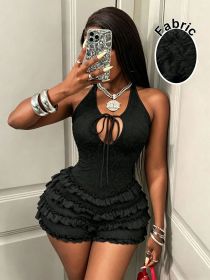 Backless hanging neck pleated jumpsuit