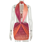 Hanging neck color changing sleeveless short dress