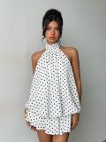 Irregular neck hanging dress, solid color backless sleeveless short skirt