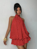 Irregular neck hanging dress, solid color backless sleeveless short skirt