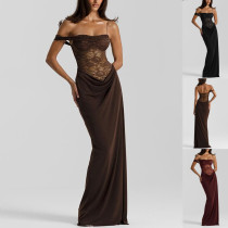 Long skirt, suspender, lace patchwork dress
