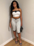 Bow tie camisole top+printed lace five quarter pants two-piece set
