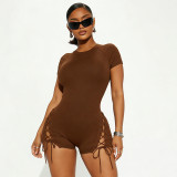 Short sleeved ribbed jumpsuit