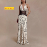 Long deep V-stitch neck and waist cinching dress