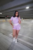 Flip collar contrasting knit shorts short sleeved set