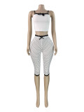 Bow tie camisole top+printed lace five quarter pants two-piece set