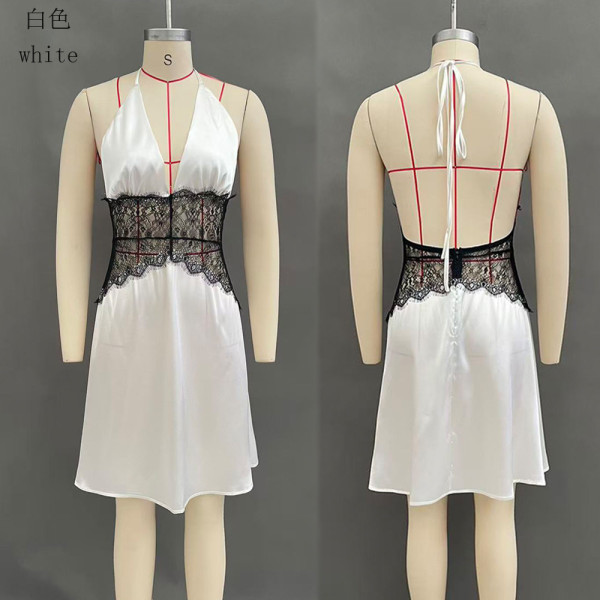 Short deep V-stitch neck and waist cinching dress