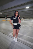 Flip collar contrasting knit shorts short sleeved set