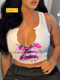 Letter printed U-neck vest top A793757391887