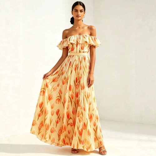 One shoulder printed plus size square neck dress