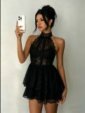 Lace backless neck hanging short skirt