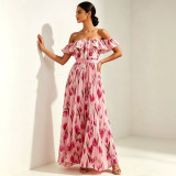 One shoulder printed plus size square neck dress