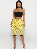 Wave point cropped pants with high waisted lace patchwork pants A1050968546595