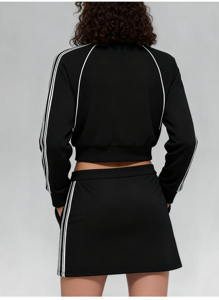 Stand-up collar zippered long sleeve jacket and short skirt set A989940453844