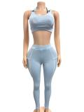 Collar tight vest line long pants set