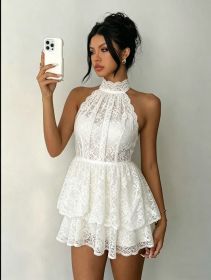 Lace backless neck hanging short skirt