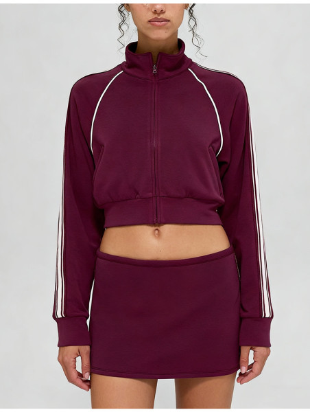 Stand-up collar zippered long sleeve jacket and short skirt set A989940453844